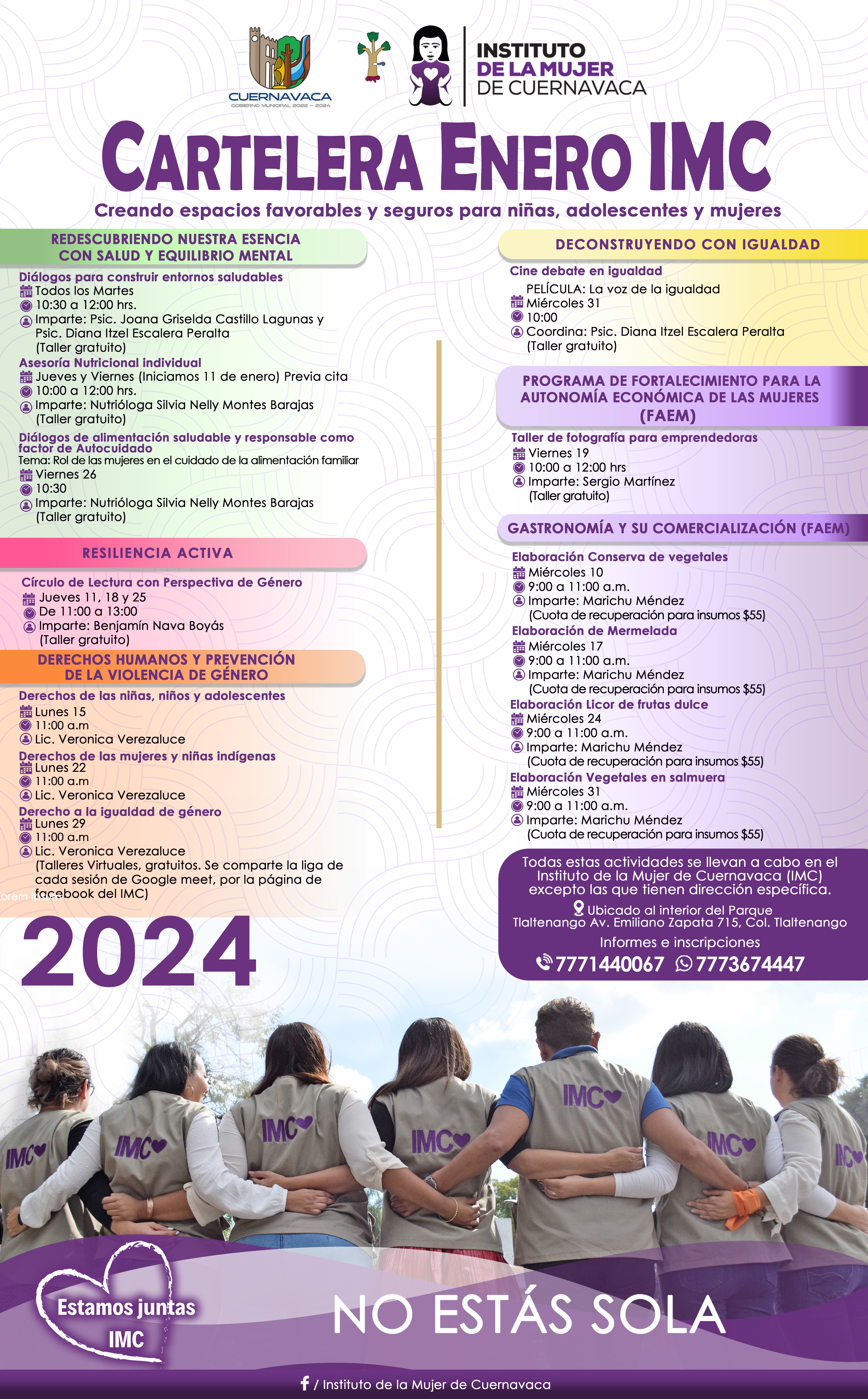 Cartelera de Enero del 2024 del Instituto de la Mujer de Cuernavaca