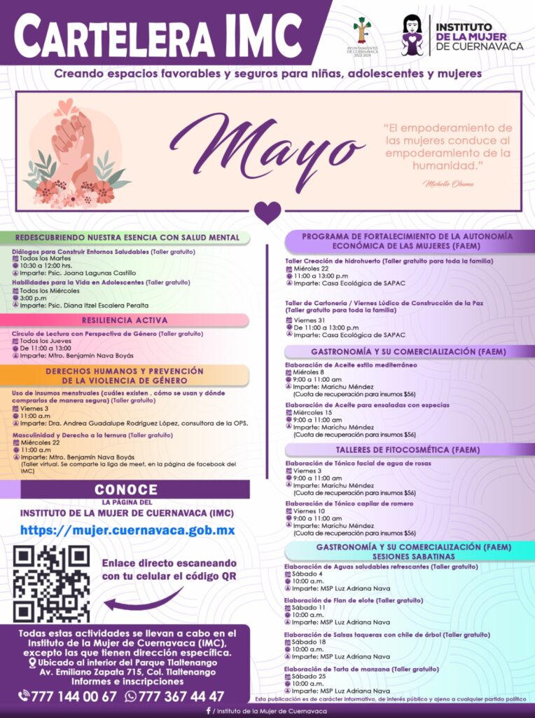 Instituto de la Mujer de Cuernavaca - Cartelera Mayo 2024
