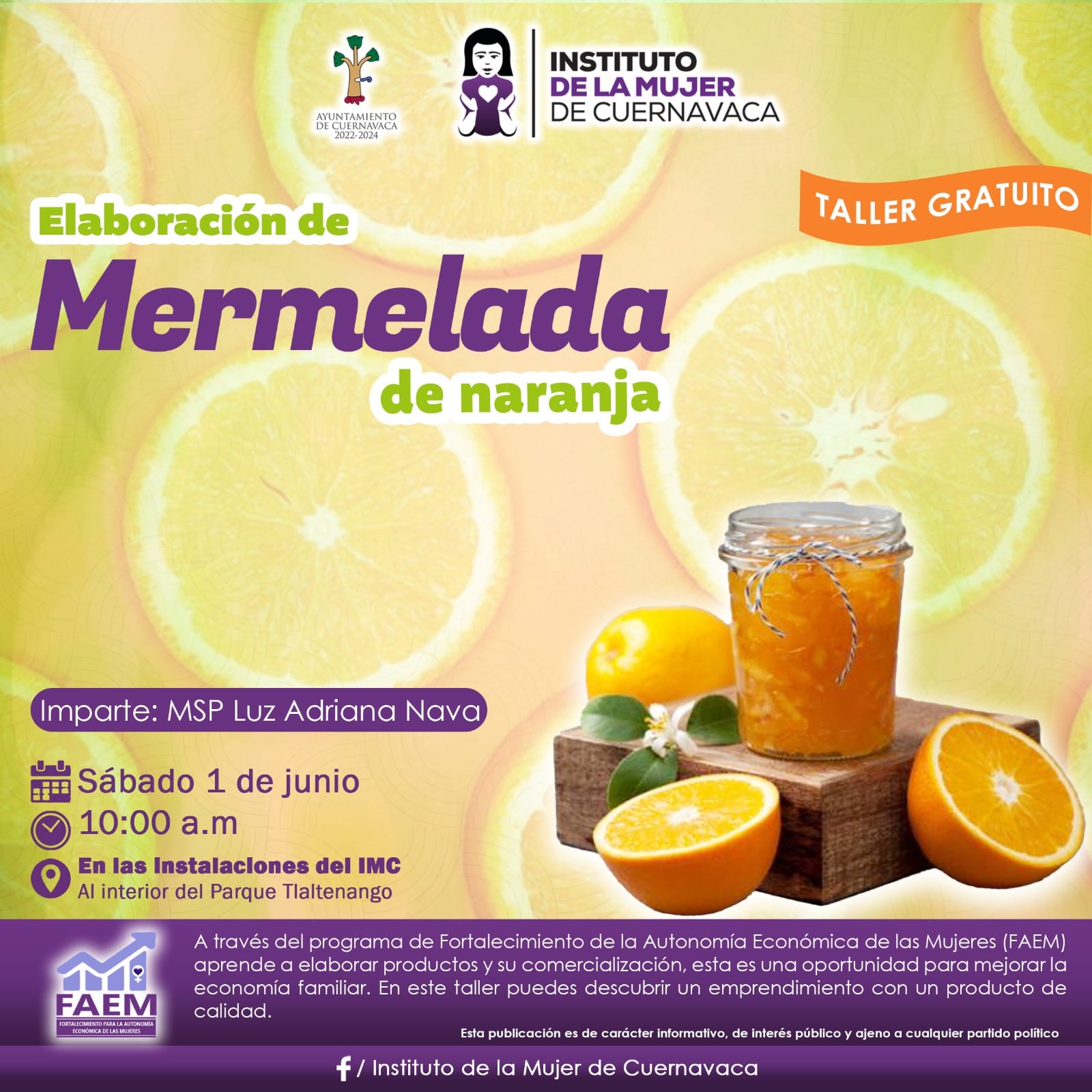 Taller de elaboración de mermelada de naranja - Instituto de la Mujer de Cuernavaca