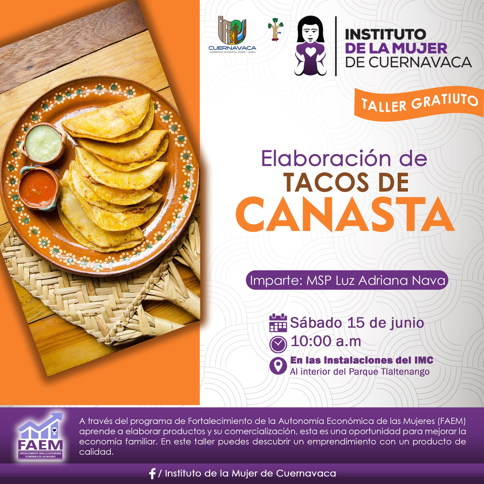 Elaboración de Tacos de Canasta en el Instituto de la Mujer de Cuernavaca.