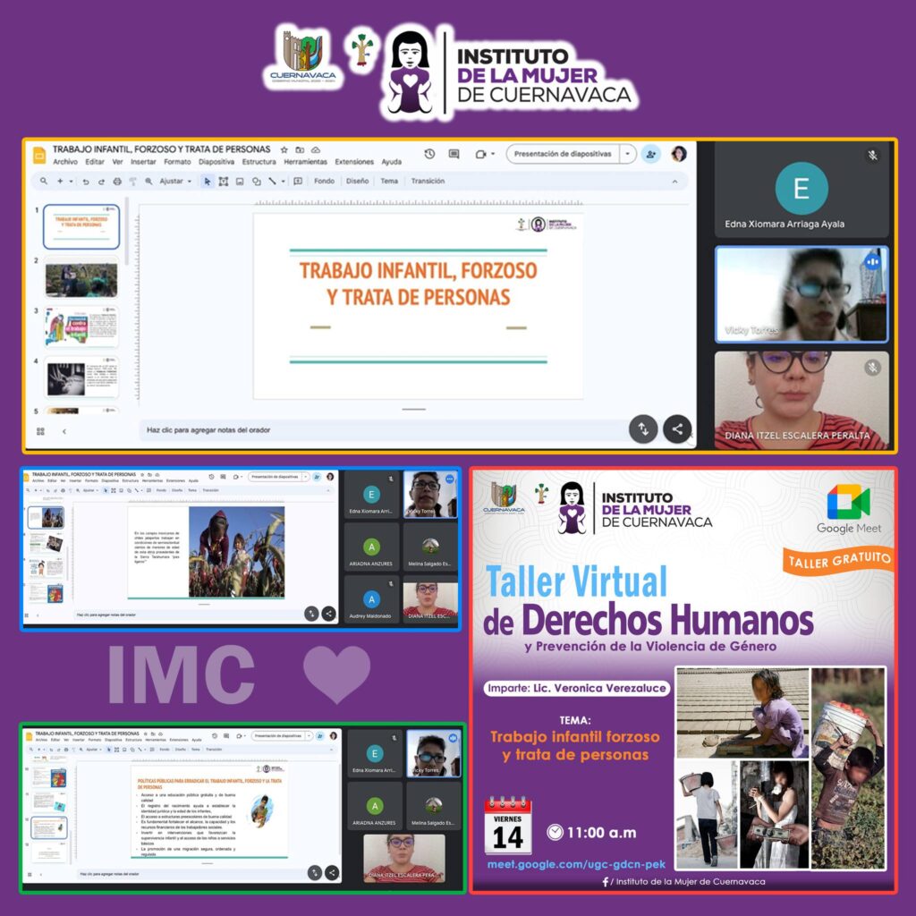 Día Mundial Contra el Trabajo Infantil - Taller virtual Trabajo infantil forzoso y trata de personas - Instituto de la Mujer de Cuernavaca