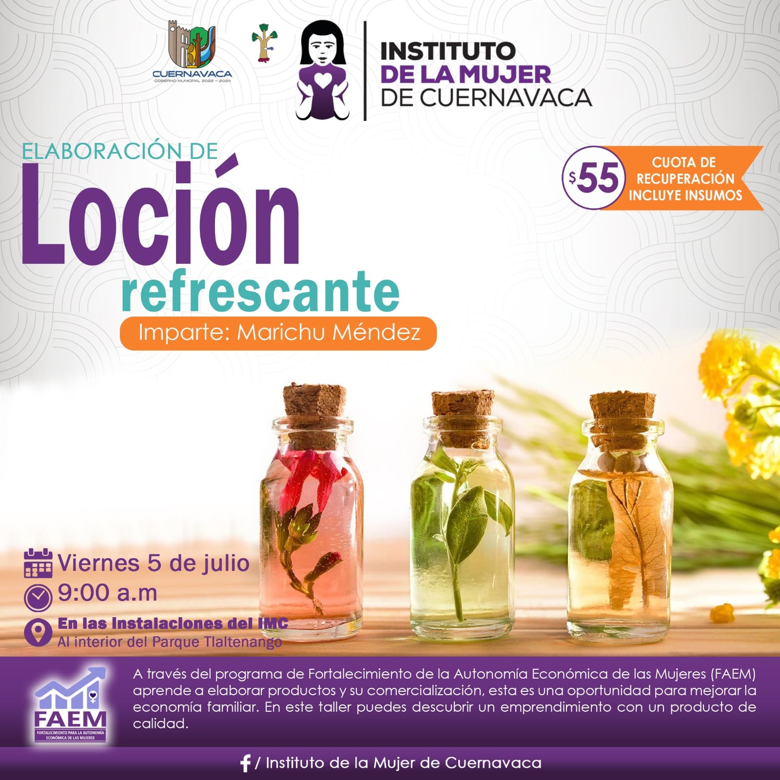 Elaboración de Loción refrescante en el Instituto de la Mujer de Cuernavaca