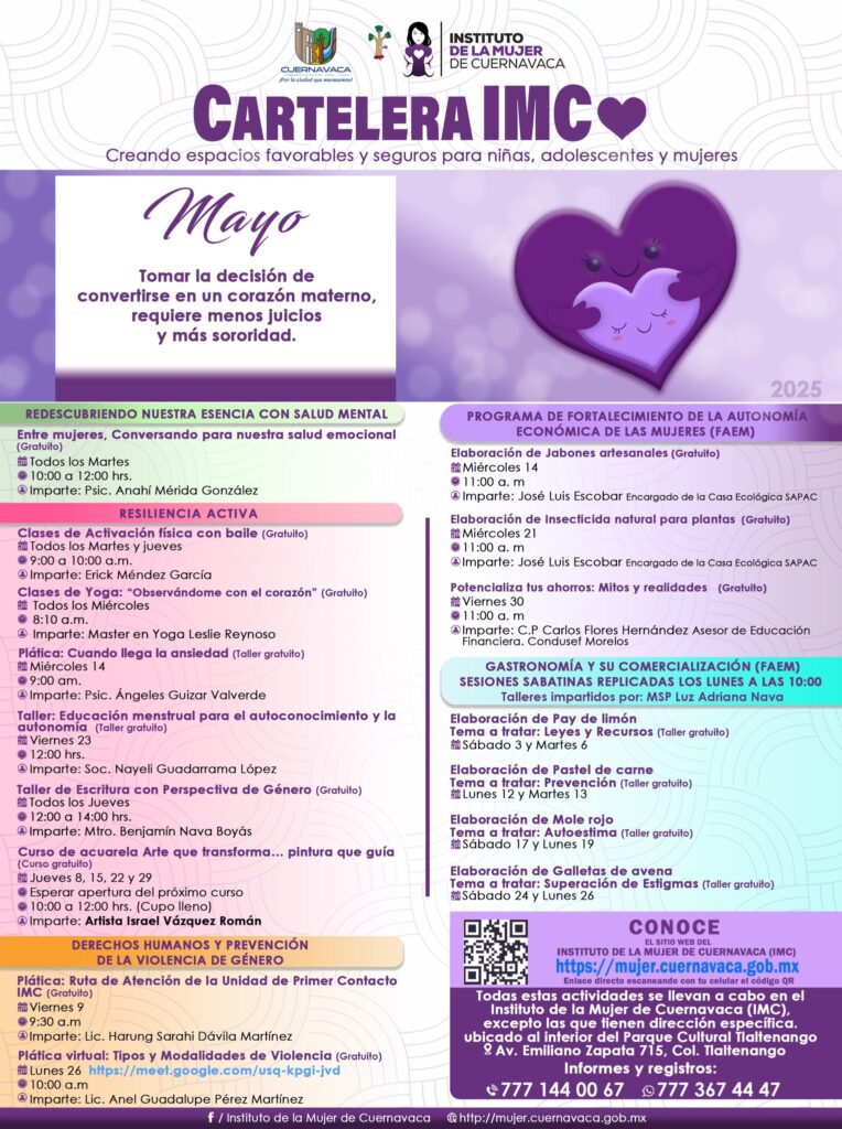 Cartelera Mayo 2025 - Instituto de la Mujer de Cuernavaca