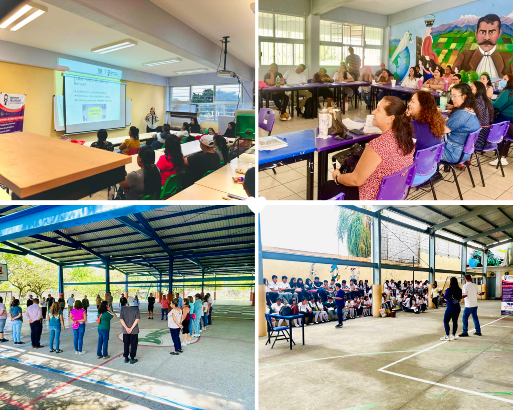 Pláticas de sensibilización sobre prevención de la violencia de género en escuelas secundarias de Cuernavaca, dirigidas a estudiantes, docentes y familias.