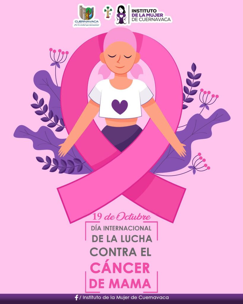 Mujeres unidas en un lazo rosa simbolizando la prevención y lucha contra el cáncer de mama, promovida por el Instituto de la Mujer de Cuernavaca (IMC).