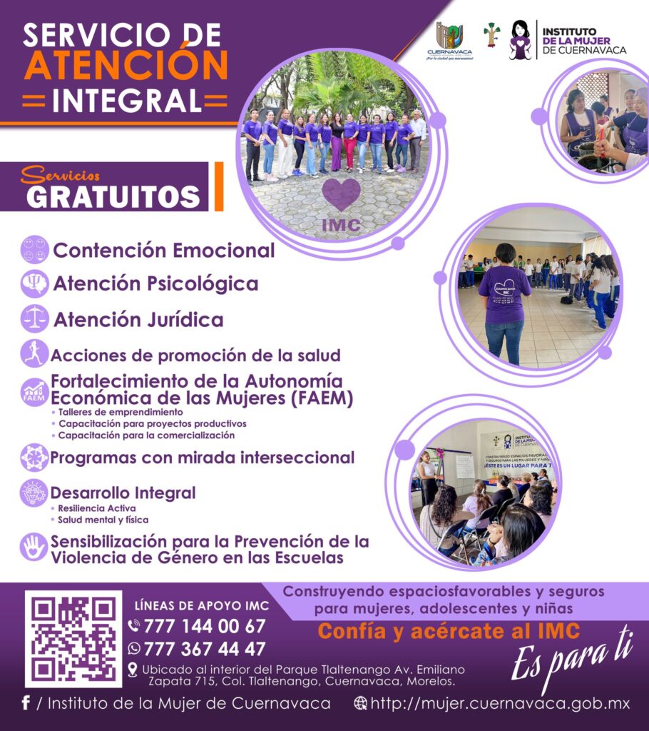 Instituto de la Mujer de Cuernavaca (IMC) brinda un Servicio de Atención Integral, gratuito y con perspectiva de género.