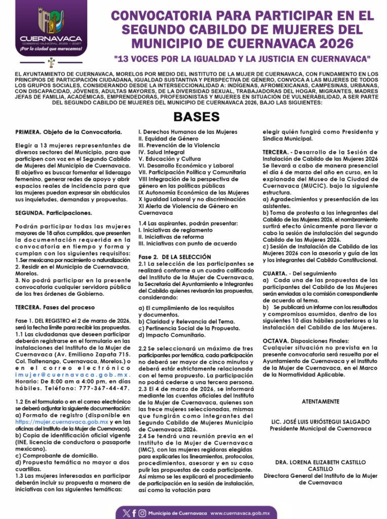 Presentación de la convocatoria del Cabildo de las Mujeres 2026, una iniciativa del Instituto de la Mujer de Cuernavaca (IMC).