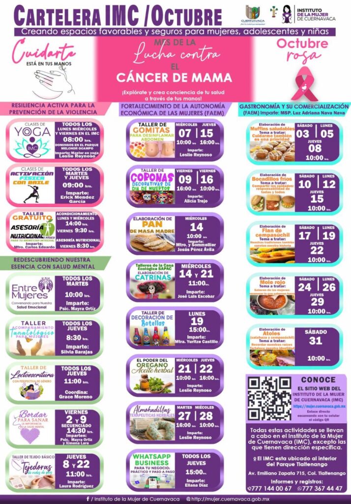 Cartelera IMC Octubre | Instituto de la Mujer de Cuernavaca (IMC)